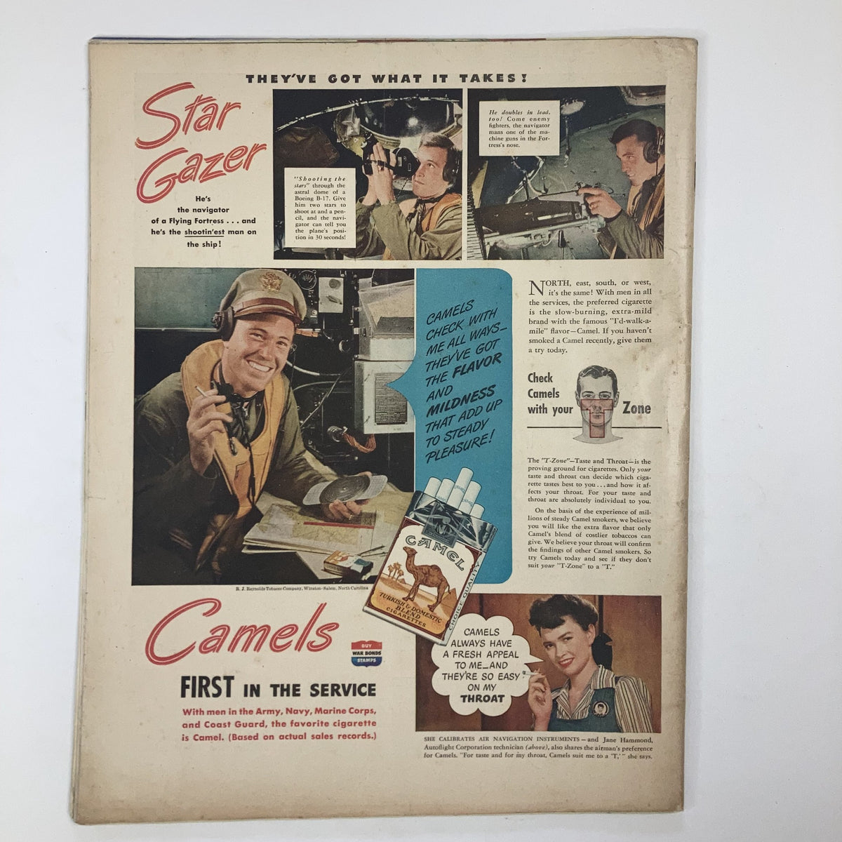 Back cover of VTG Collier's Magazine from November 27, 1942, featuring an advertisement for Camel cigarettes with a focus on military service.