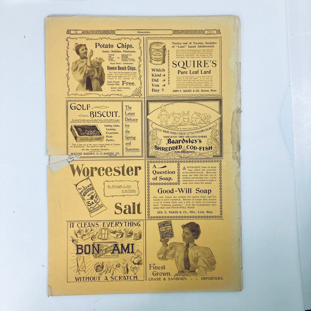Back cover of The Youth's Companion Magazine from June 11, 1896, displaying vintage advertisements and products, enhancing the historical context of the magazine.