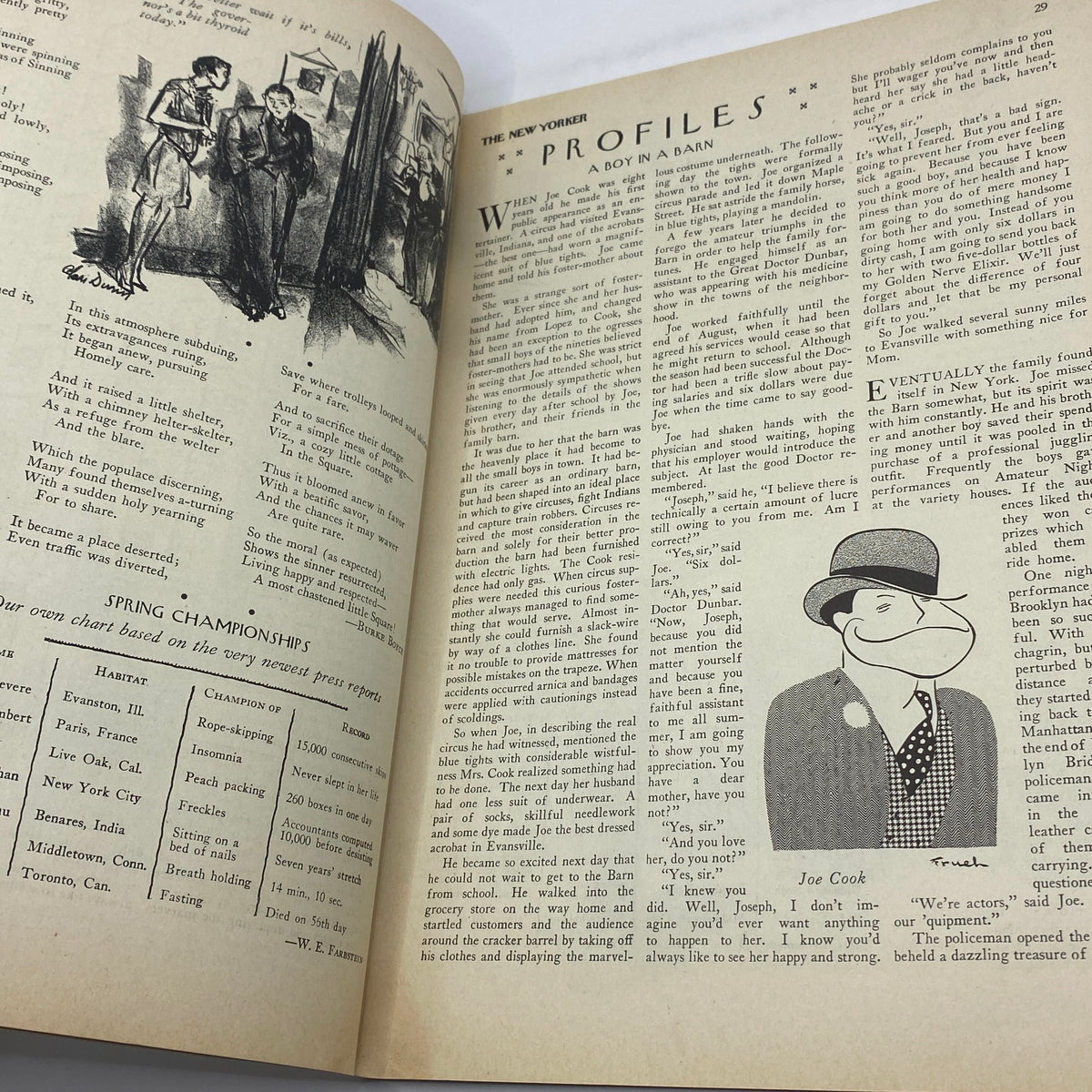 Interior page of The New Yorker Complete Magazine March 31, 1928 featuring 'Profiles' article with illustrations.