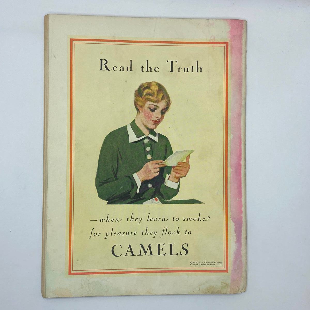 Back cover of The New Yorker Complete Magazine May 19, 1928 with an advertisement for Camels, reflecting the vintage advertising style of the time.