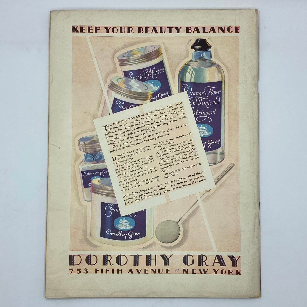 Vintage advertisement for Dorothy Gray beauty products found in The New Yorker Complete Magazine September 29, 1928.