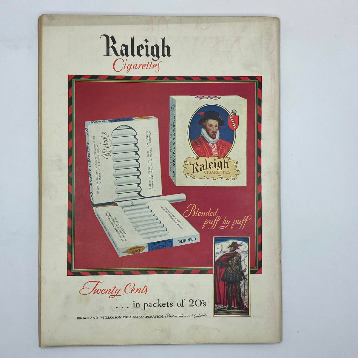 Vintage advertisement for Raleigh Cigarettes from The New Yorker Complete Magazine April 13, 1929 featuring cigarette packets and pricing.