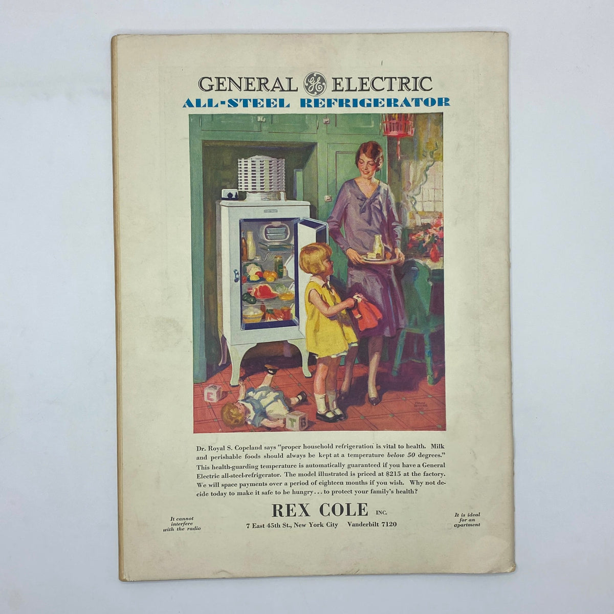 Vintage advertisement for General Electric All-Steel Refrigerator featured in The New Yorker Complete Magazine June 1, 1929.