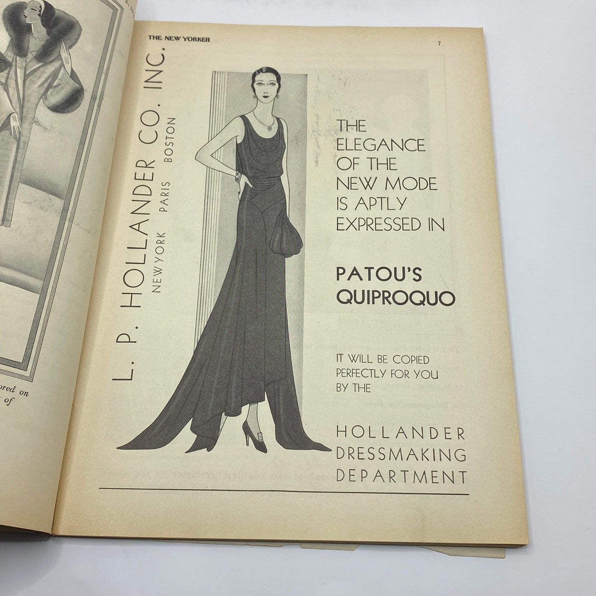 Advertisement for L. P. Hollander Co., Inc. featured in The New Yorker Complete Magazine October 5, 1929, highlighting elegant fashion.