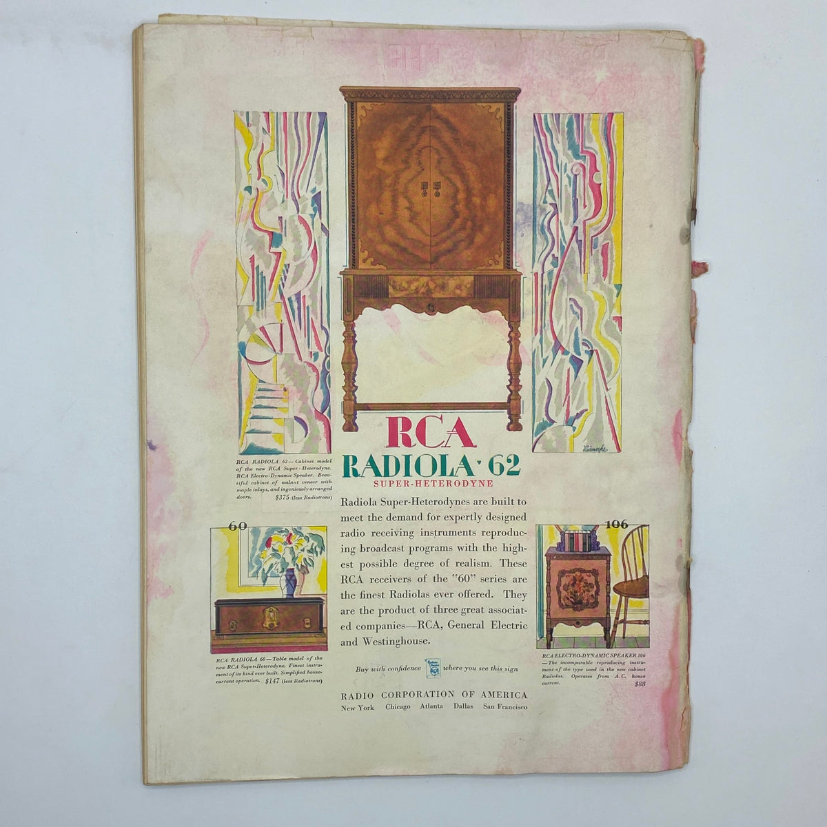 Back cover of The New Yorker Complete Magazine March 9, 1929 showcasing an advertisement for RCA Radiola, a vintage radio model.