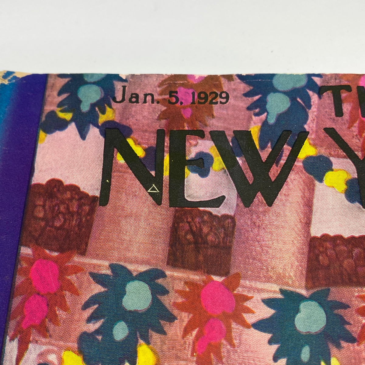 Cover of The New Yorker magazine from January 5, 1929 featuring vibrant floral designs and bold text.