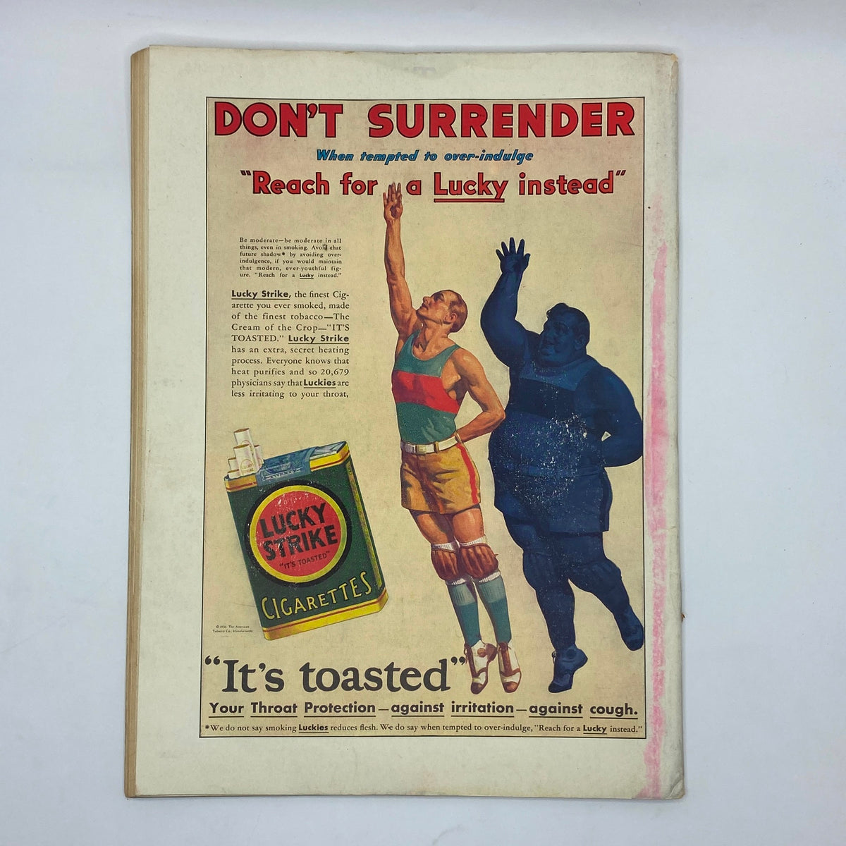 Back cover of The New Yorker Complete Magazine September 13, 1930, displaying an advertisement for Lucky Strike cigarettes.