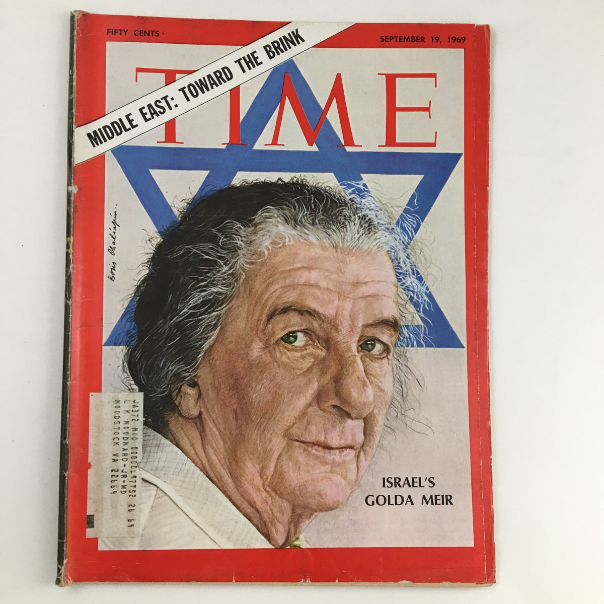 Cover of Time Magazine dated September 19, 1969, featuring Israel's Prime Minister Golda Meir, highlighting the theme 'Middle East: Toward the Brink'.