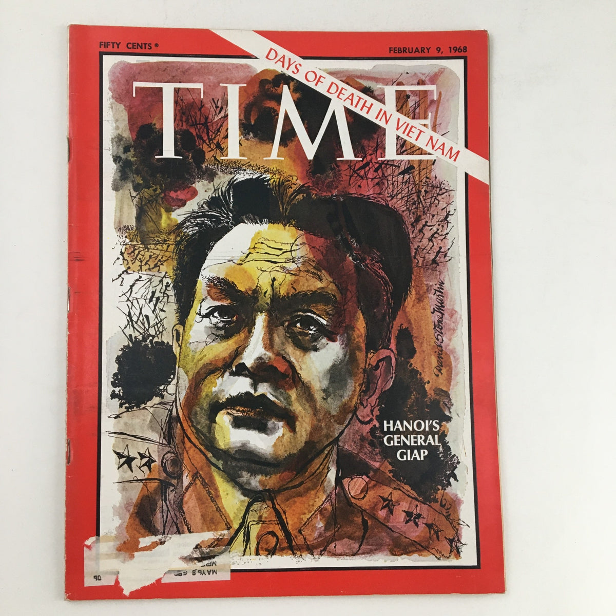 Cover of Time Magazine from February 9, 1968, Volume 91, Number 6, featuring a portrait illustration of Hanoi's General Vo Nguyen Giap, with a headline reading 'Days of Death in Vietnam'.