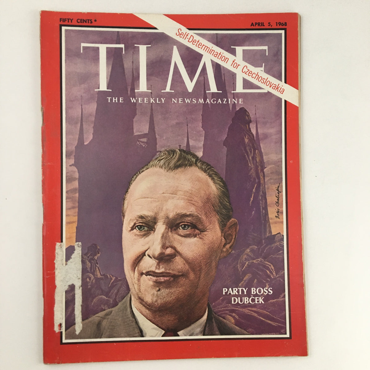 Cover of Time Magazine dated April 5, 1968, featuring Slovak Party Boss Alexander Dubček, Volume 91, No. 41, depicting historical context of Czechoslovakia.