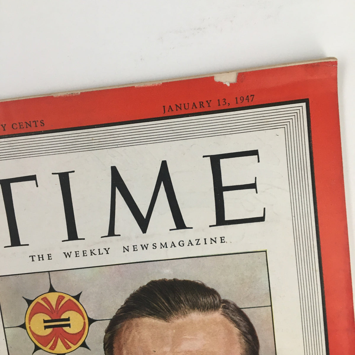 Close-up of the Time Magazine title, dated January 13, 1947, which prominently features American cartoonist Milton Caniff. The magazine showcases vintage graphic design elements typical of the era.