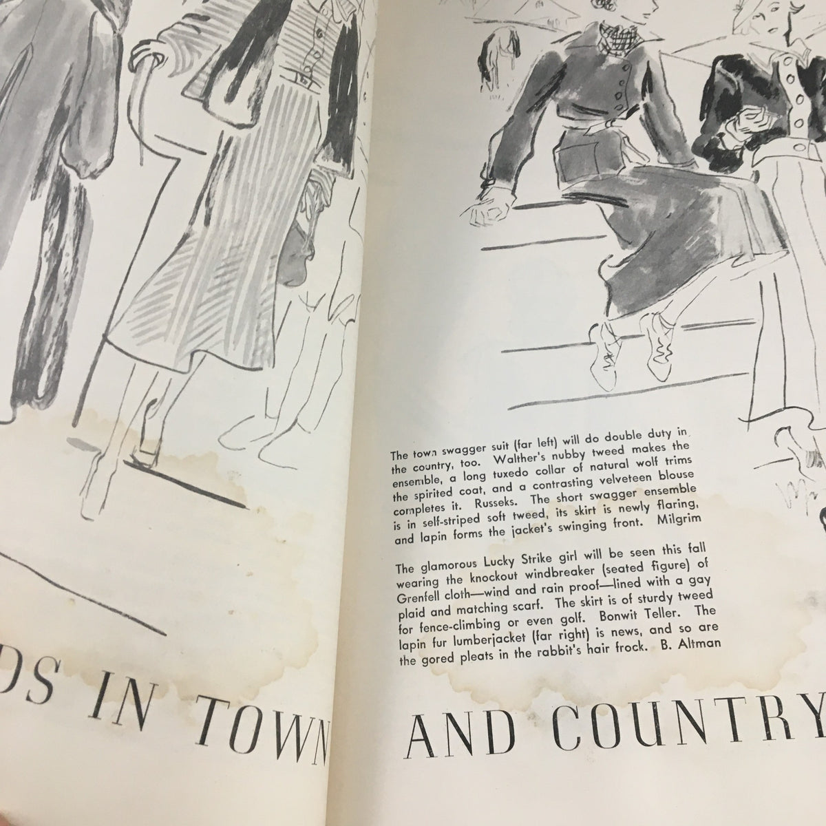 Illustrated fashion spread from Mademoiselle Magazine September 1935, showcasing styles and trends in women's fashion of the 1930s.