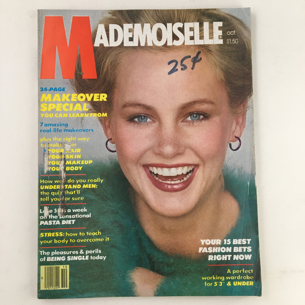 Cover of Mademoiselle Magazine, October 1979, titled 'The Pleasures & Perils of Being Single Today'. Features a smiling woman with blonde hair, showcasing a makeover theme, vibrant text highlights including makeover advice.