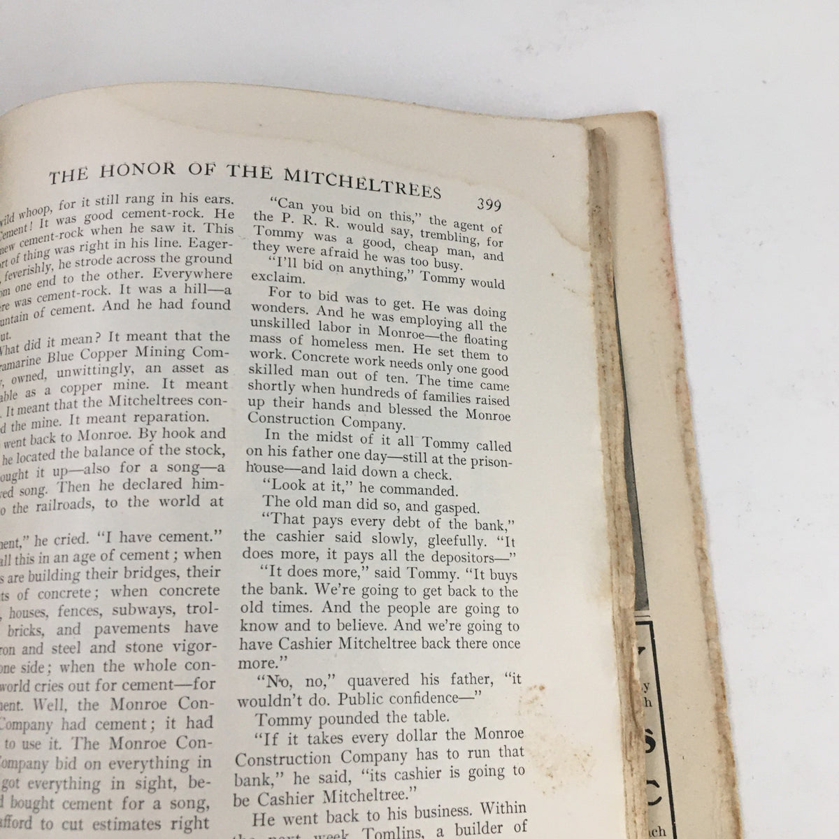 The Redbook Magazine January 1908 page titled 'The Honor of the Mitcheltrees', highlighting a literary excerpt, capturing historical storytelling from the early 1900s.