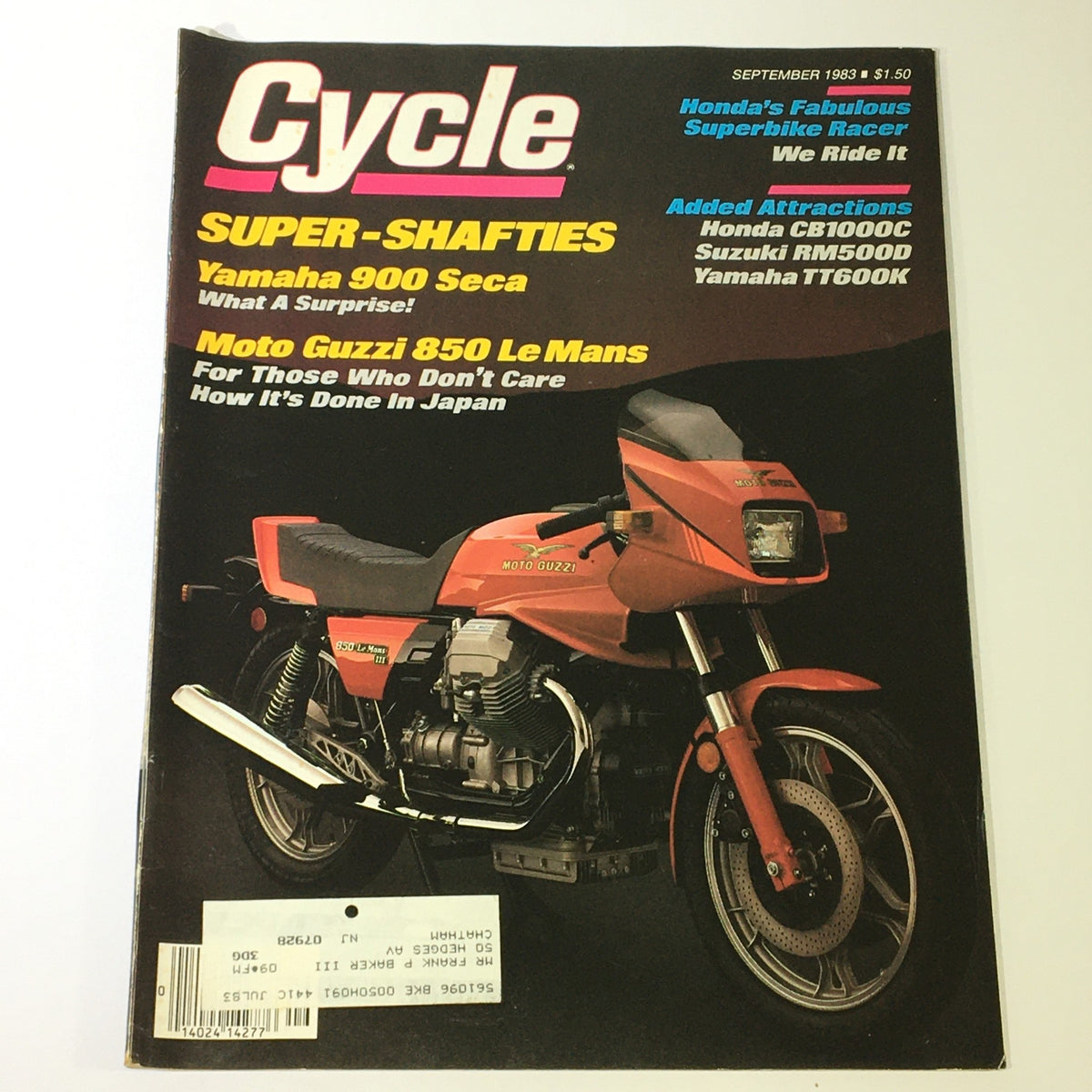 Vintage Cycle Magazine September 1983 featuring Yamaha 900 Seca and Moto Guzzi 850 Le Mans on the cover