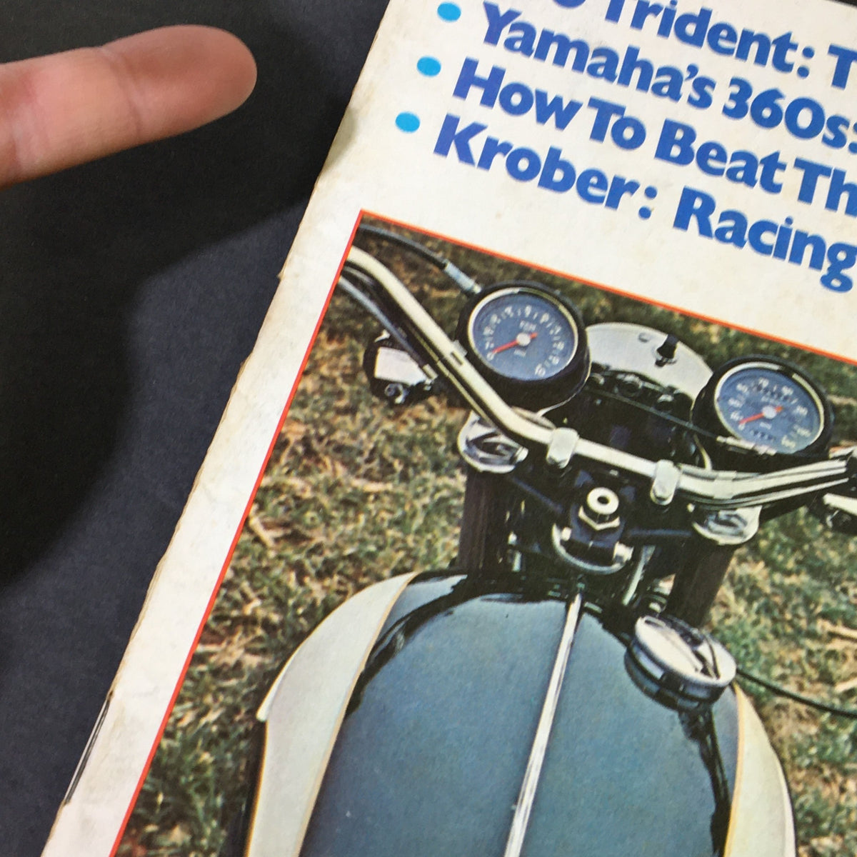 Cover detail of VTG Cycle Magazine July 1971 showcasing the 750 Trident motorcycle and Yamaha's 360 RT-1B, highlighting featured articles and specifications.
