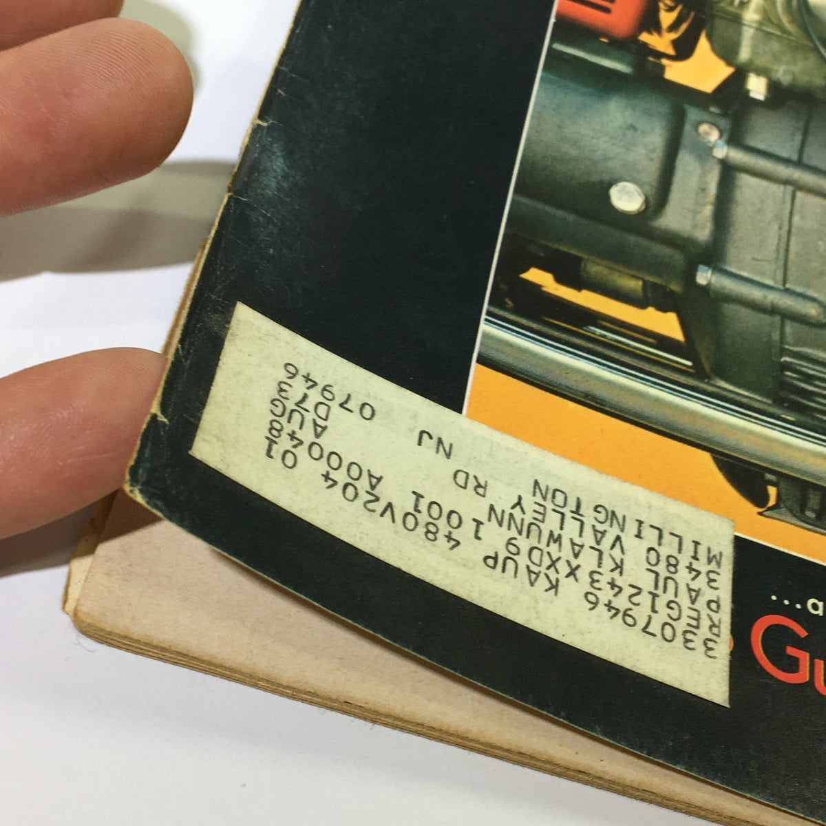 Close-up of address label on the cover of VTG Cycle Magazine April 1971, highlighting the magazine's vintage authenticity.