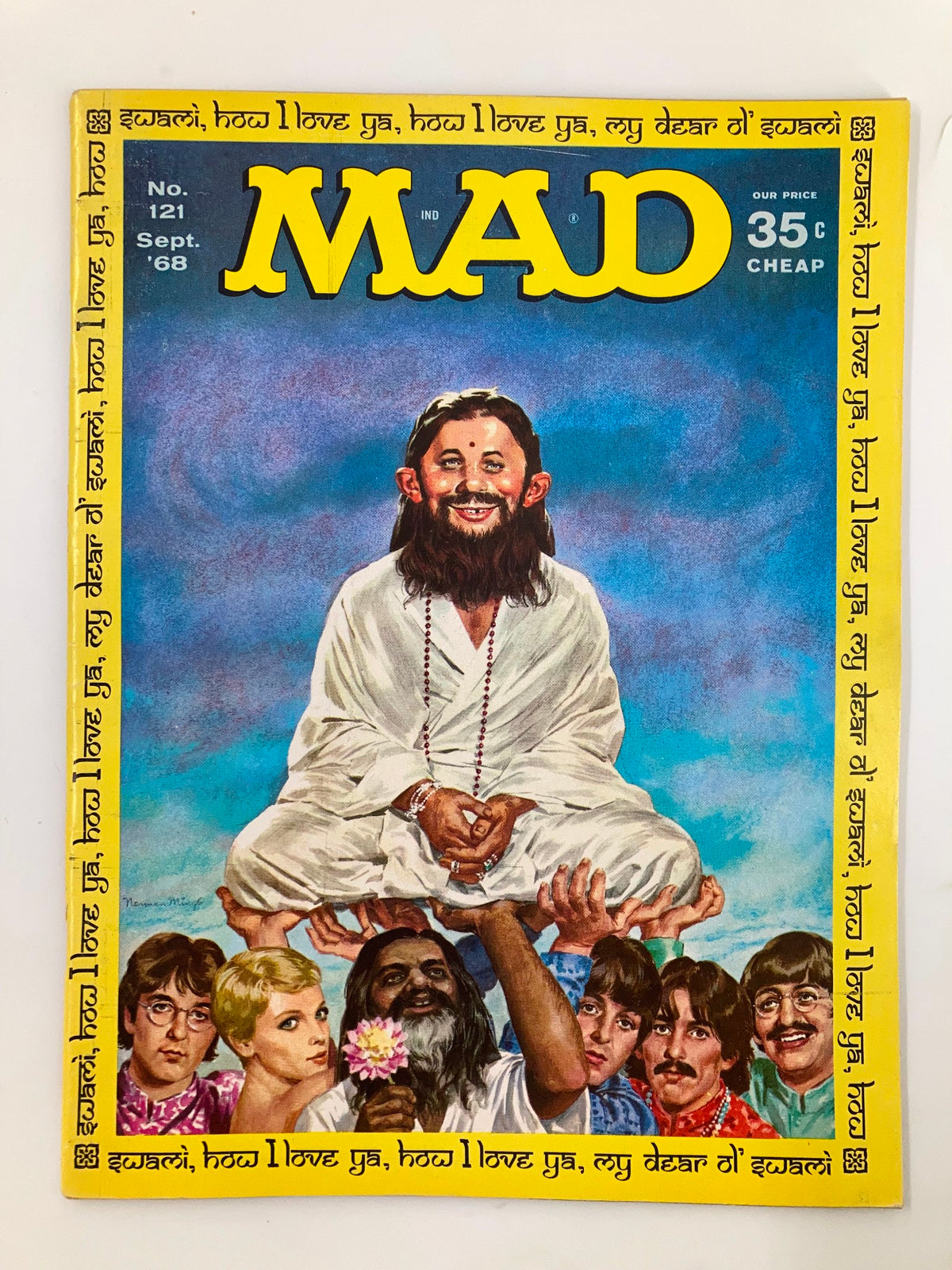Cover of Mad Magazine September 1968 No. 121 featuring The Beatles in a humorous illustration, showcasing iconic characters and vibrant designs.