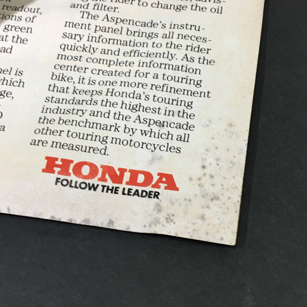Text from the back cover of the January 1983 VTG Cycle Magazine, highlighting Honda motorcycle branding and promotional content.