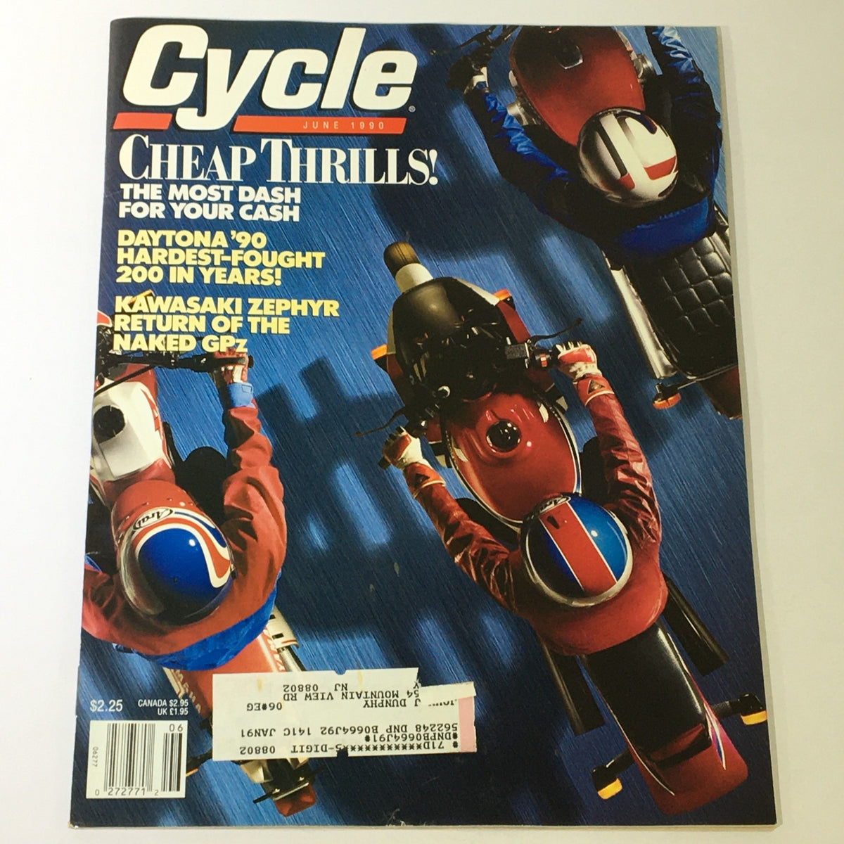 Cycle Magazine June 1990 cover featuring Daytona 1990 race highlights and the Kawasaki Zephyr, known as the Return of the Naked GPz.