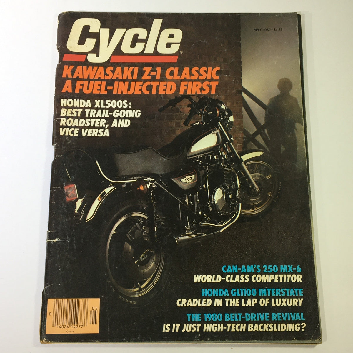 Cover of Vintage Cycle Magazine May 1980 featuring Kawasaki Z-1 Classic, Honda XL500S, and Can-Am 250 with descriptive titles and images of motorcycles.