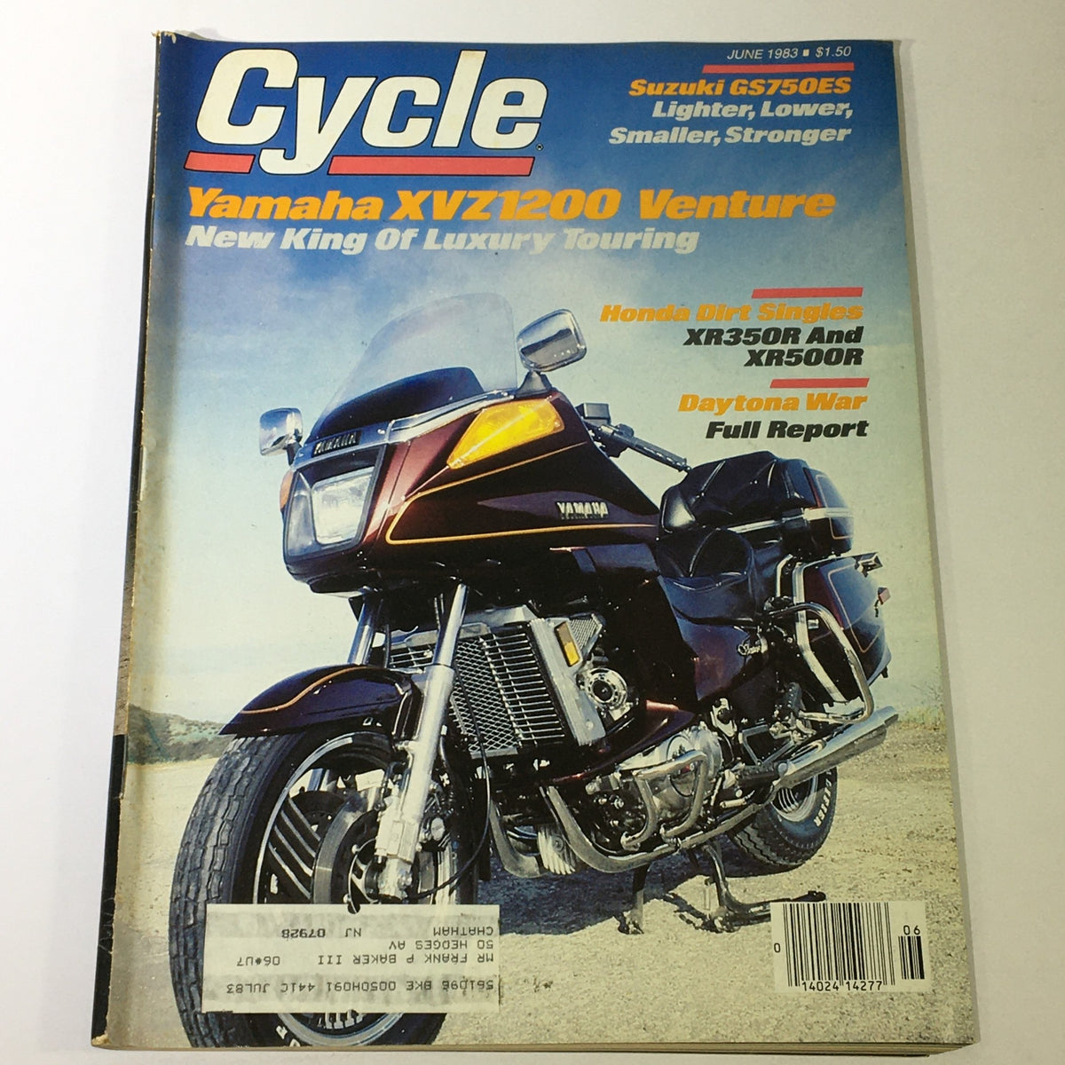 Cover of Vintage Cycle Magazine from June 1983 featuring the Yamaha XVZ1200 Venture with headlines about Honda XR350R and XR500R, showcasing motorcycles of the era.