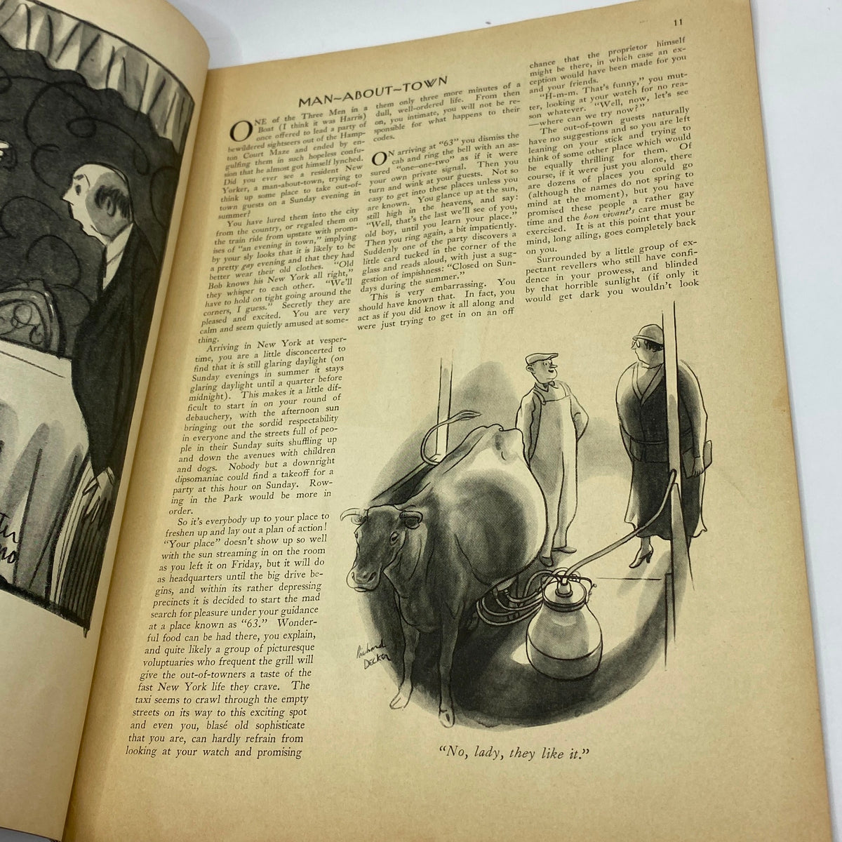Article page from The New Yorker Complete Magazine July 23, 1932, titled 'Man-About-Town,' illustrated with a cartoon depicting a humorous scene.