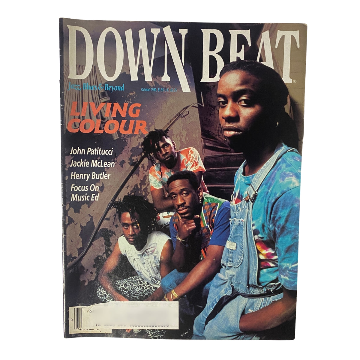 Cover of Down Beat Magazine October 1990 featuring Living Colour, John Patitucci, Jackie McLean, and Henry Butler.