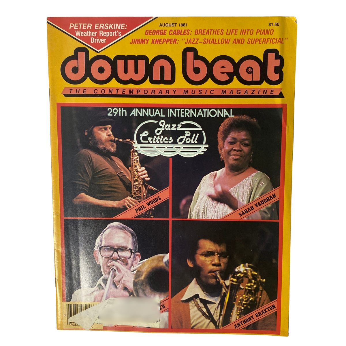 Cover of Down Beat Magazine August 1981, Vol. 48 No. 8 featuring Phil Woods and Sarah Vaughan, highlighting the 29th Annual International Jazz Critics Poll.