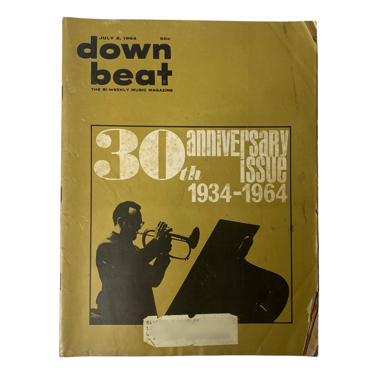 Cover of Down Beat Magazine July 2, 1964 30th Anniversary Issue 1934-1964 featuring a trumpet player silhouette and bold typography.