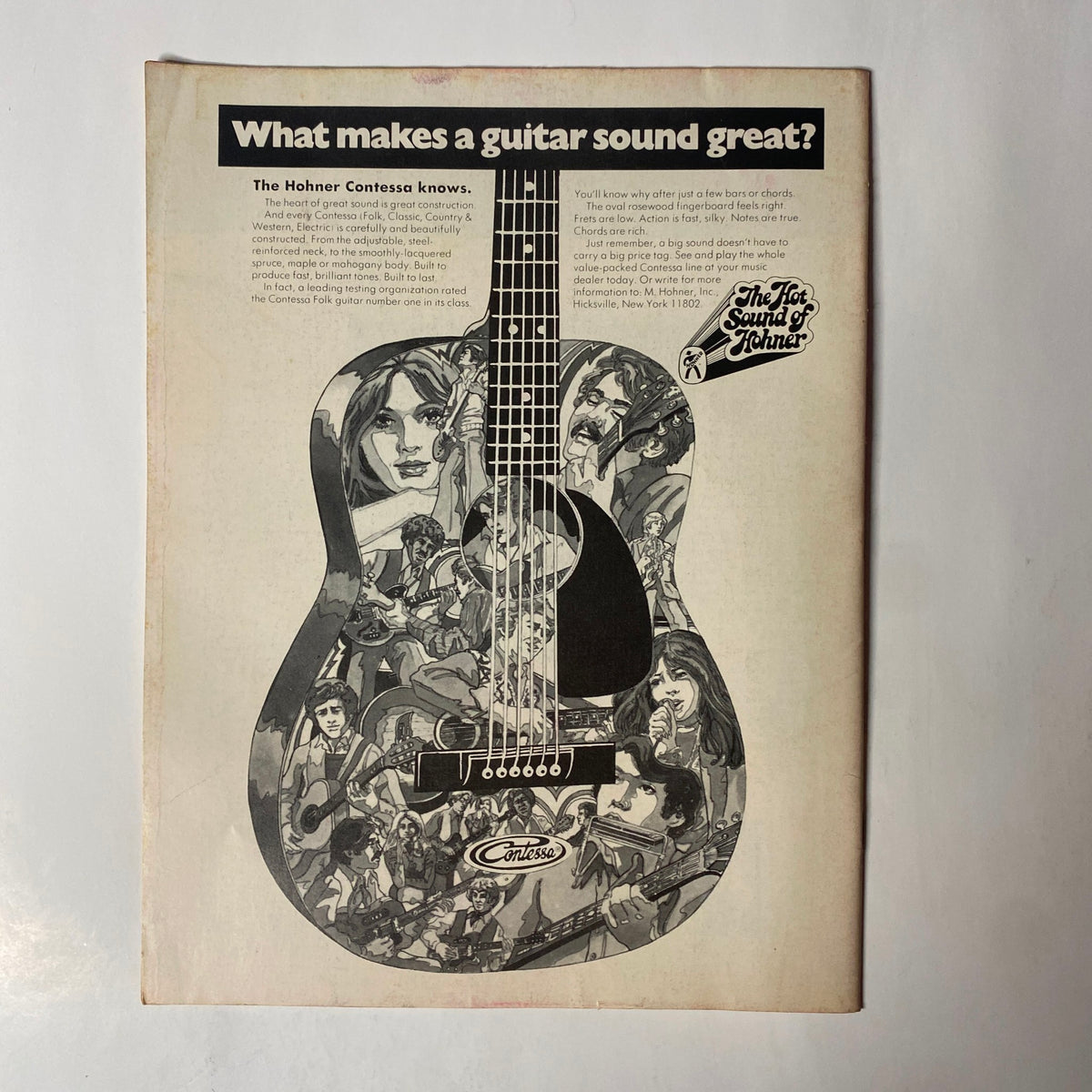 Back cover of Down Beat Magazine June 10, 1971 Vol 38 No. 12 showcasing a guitar advertisement with artistic illustrations.