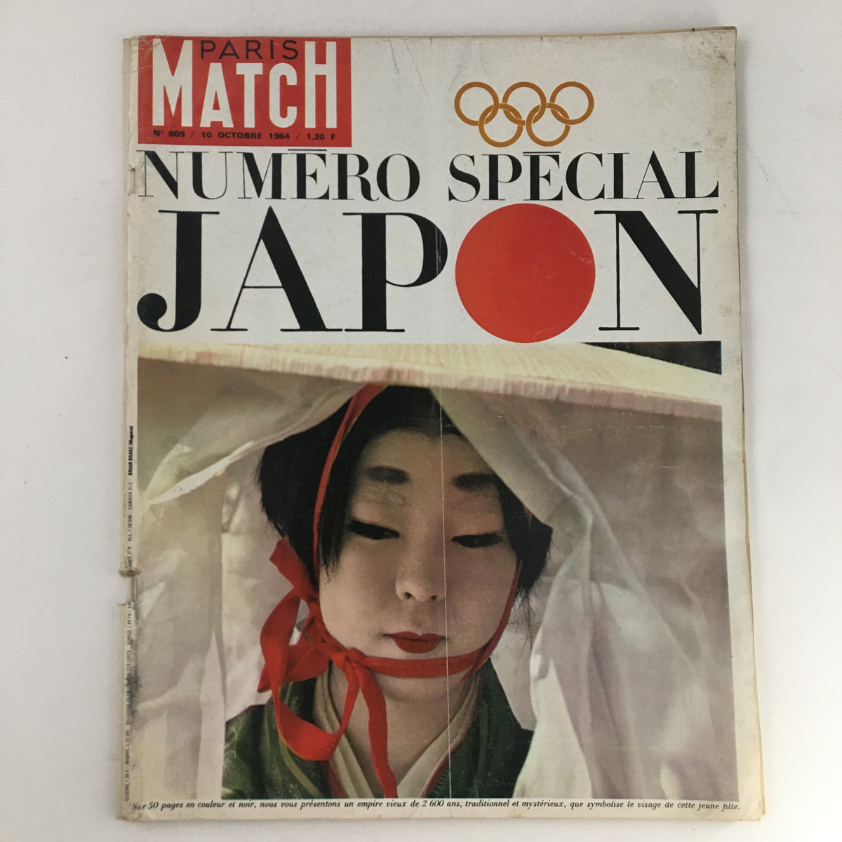 Cover of Paris Match Magazine October 1964 featuring a special section about Japan with a Japanese woman in traditional attire.