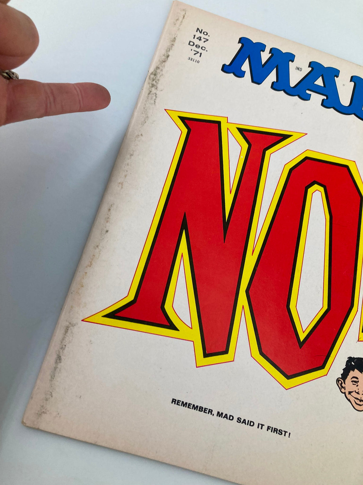 Cover of Mad Magazine December 1971 No Alfred! featuring bold 'NO!' text, rated VG 4.0.