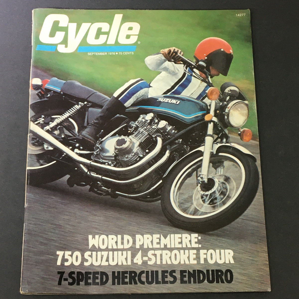 VTG Cycle Magazine from September 1976 featuring the 750 Suzuki 4-S and 7-Speed Hercules Enduro on the cover, showcasing a rider on a classic motorcycle.