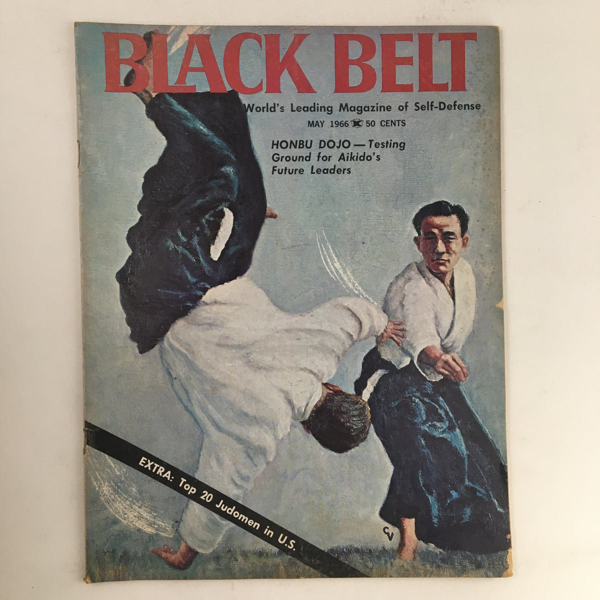 Cover of Black Belt Magazine May 1966, Vol. 4 No. 5 featuring martial artists at Honbu Dojo, highlighting Aikido practices.