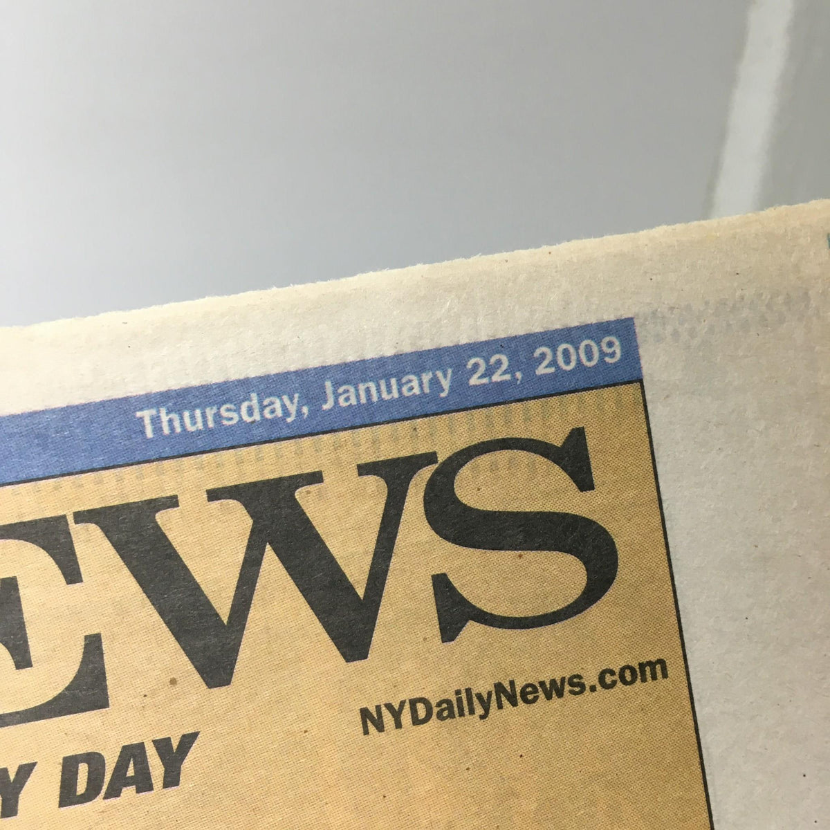 Close-up of the NY Daily News date header from January 22, 2009, highlighting the features of the newspaper.