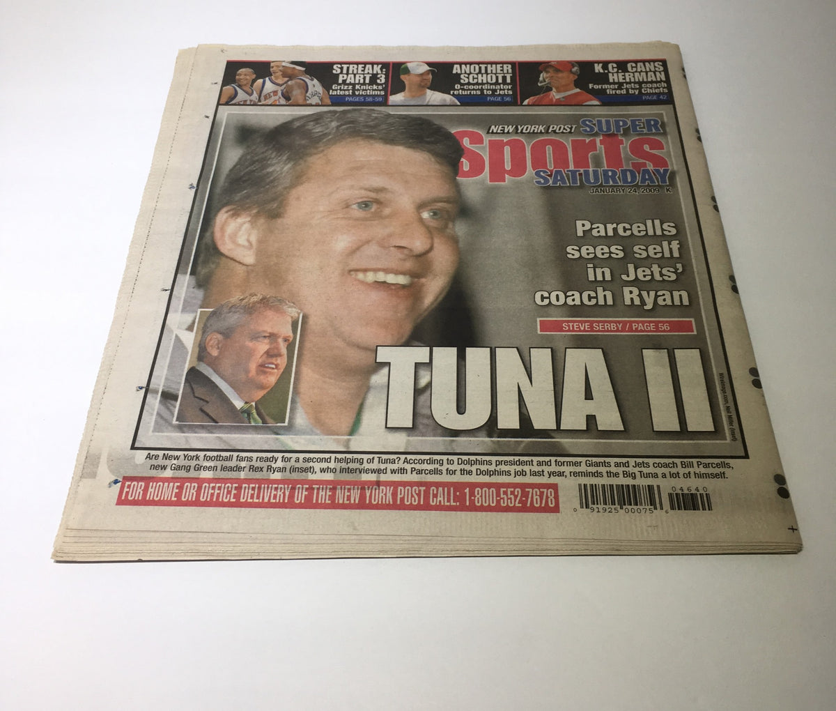 New York Post Super Sports Saturday edition featuring a headline about Tuna II and coach Rex Ryan, relevant to football enthusiasts.