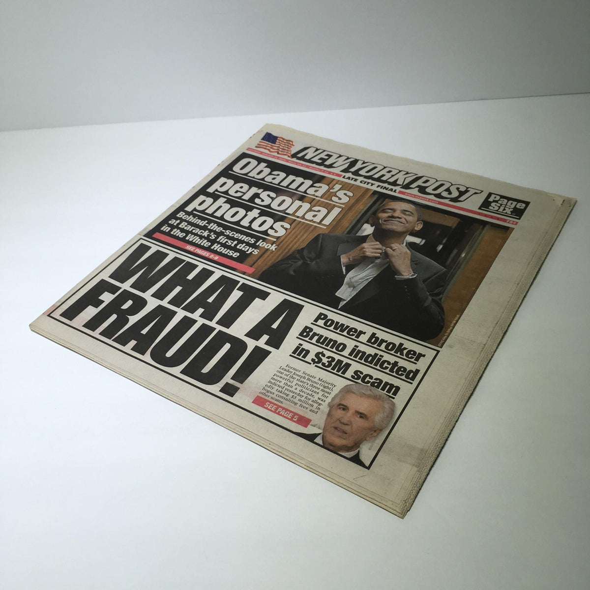 New York Post cover from Jan 24, 2009 highlighting Obama's personal photos with the headline 'What A Fraud!', focusing on political commentary and scandals.