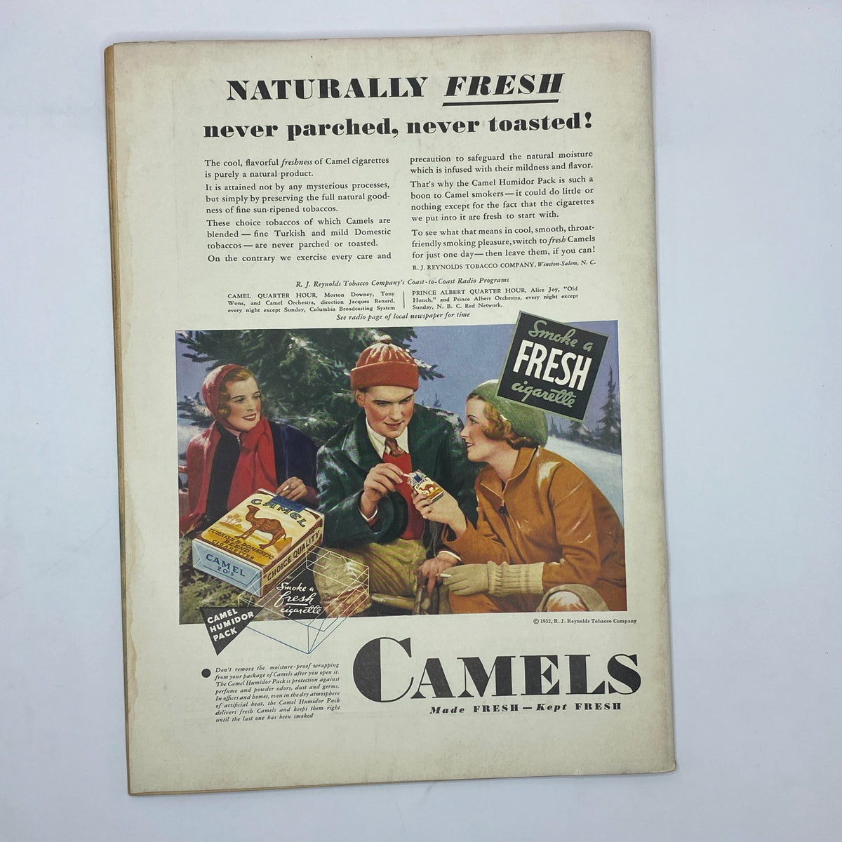 Advertisement page from The New Yorker Complete Magazine February 20, 1932 promoting Camel cigarettes with stylish people enjoying a fresh cigarette.