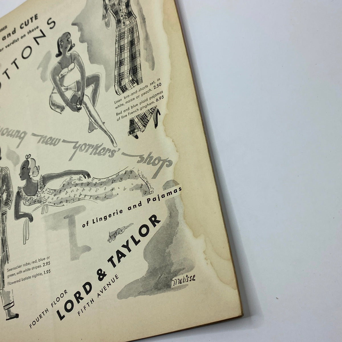 Advertisement page from The New Yorker Complete Magazine May 21, 1932 showcasing lingerie and pajamas at Lord & Taylor, featuring stylish illustrations and product descriptions.
