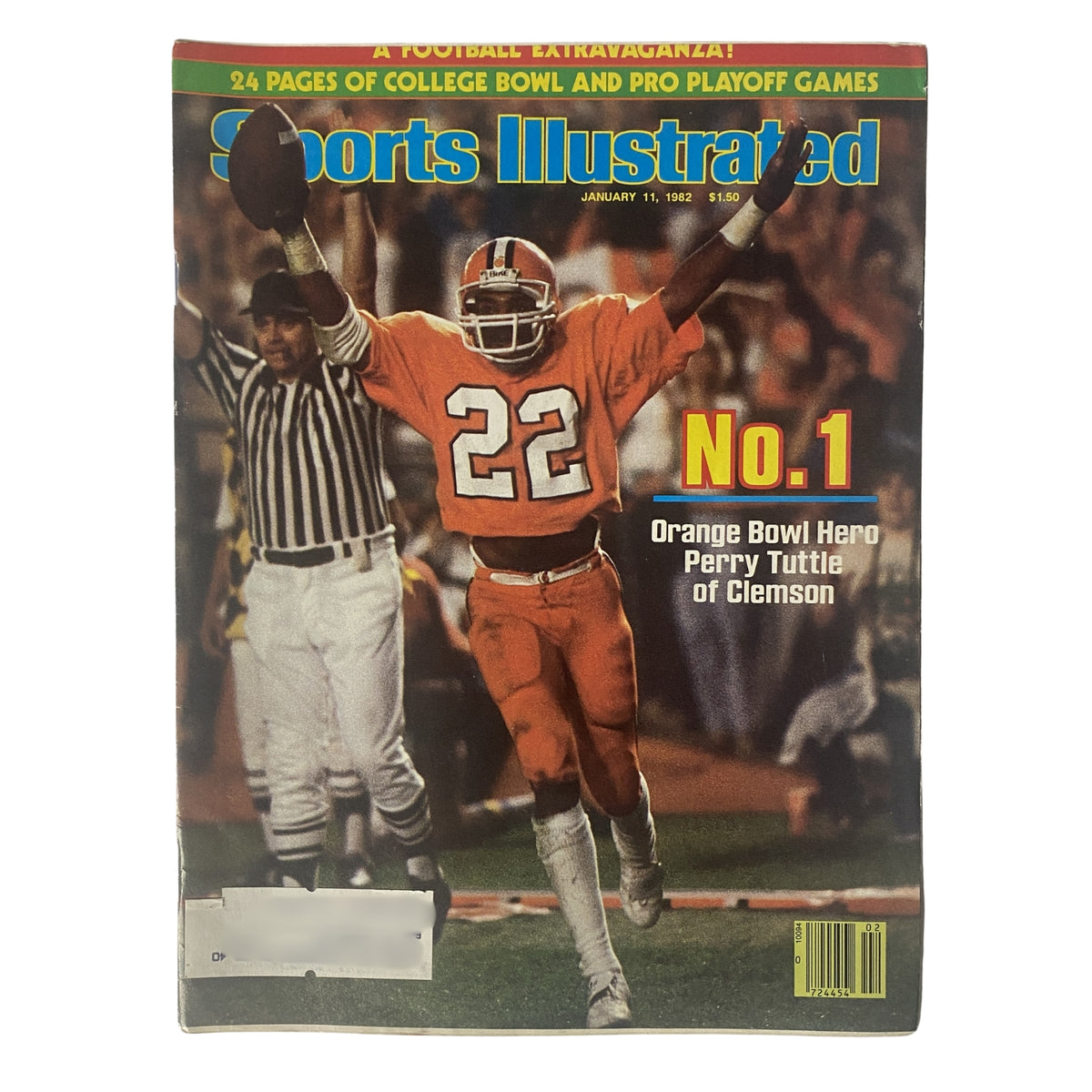 Sports Illustrated Magazine January 11, 1982 Vol 56 No. 1 featuring Perry Tuttle of Clemson celebrating in the Orange Bowl, a vintage collectible in very good condition.