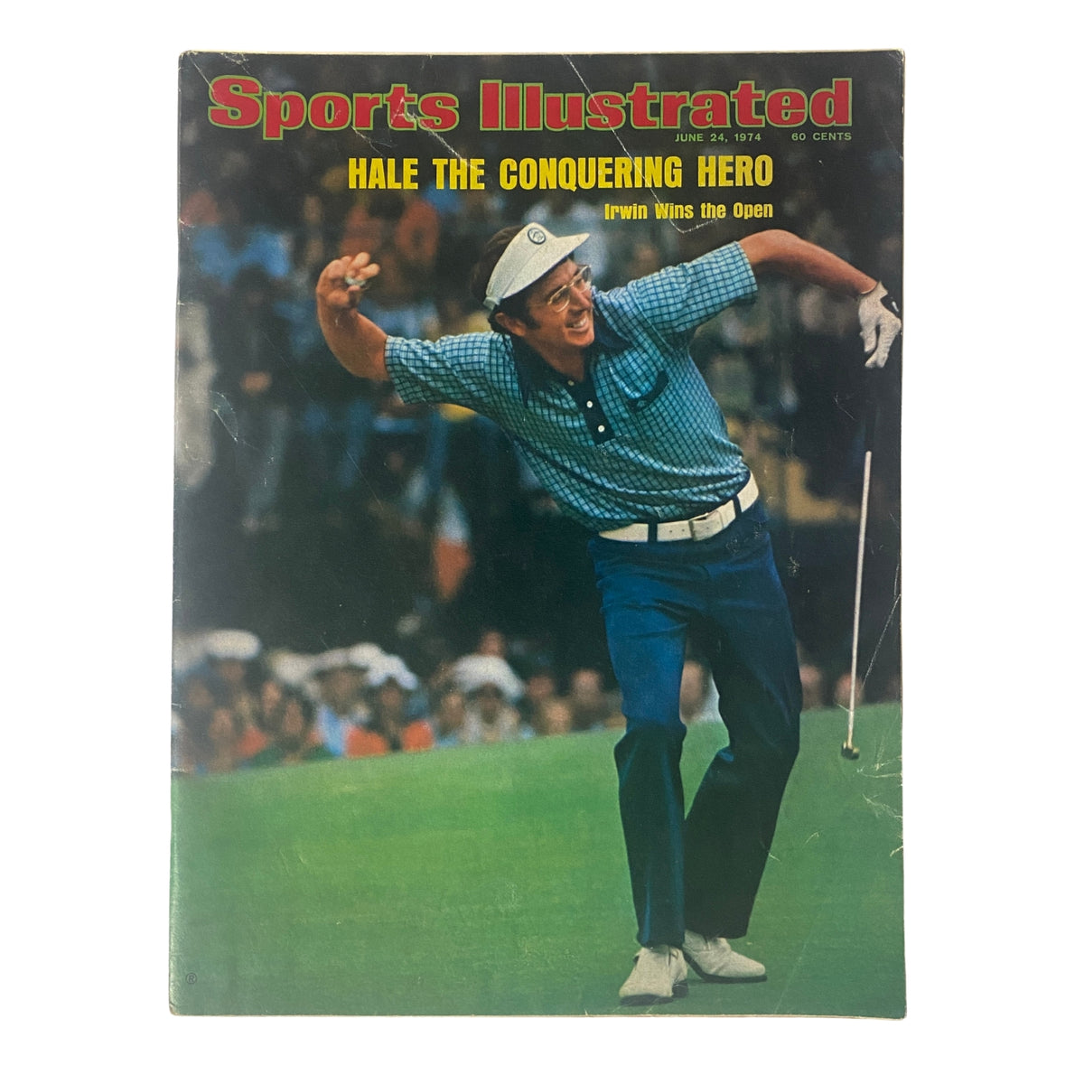 Sports Illustrated Magazine June 24, 1974, featuring Hale Irwin on the cover celebrating his victory at the U.S. Open, with a vibrant image of him in action on the golf course.