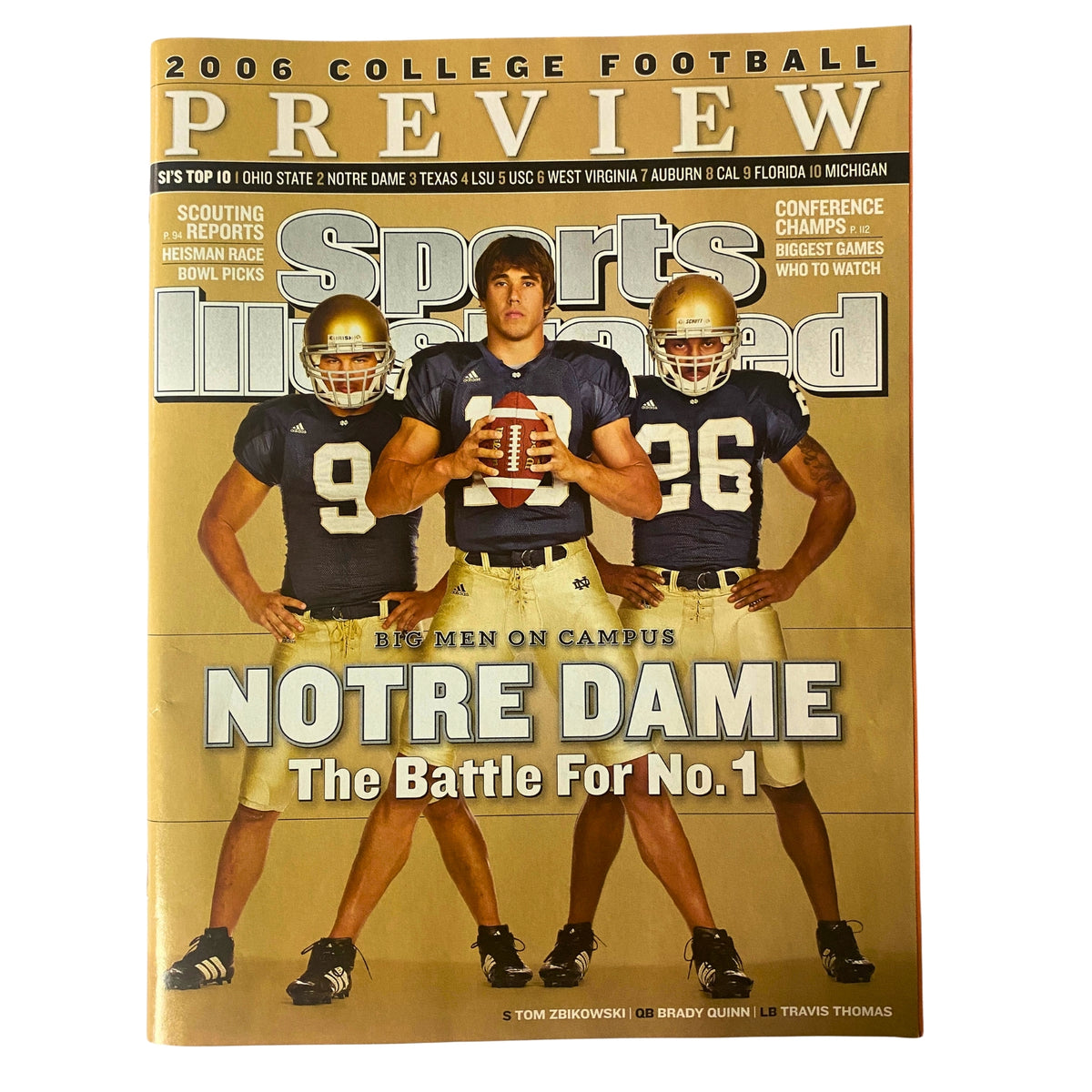 Sports Illustrated Magazine August 21, 2006 featuring Notre Dame safety Tom Zbikowski on the cover, highlighting the 2006 College Football Preview.