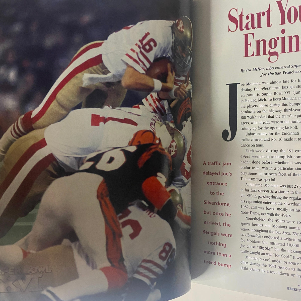 1993 Beckett Magazine Issue 2 Joe Montana San Francisco 49ers Tribute image showing a pivotal moment in Super Bowl history with players on the field.