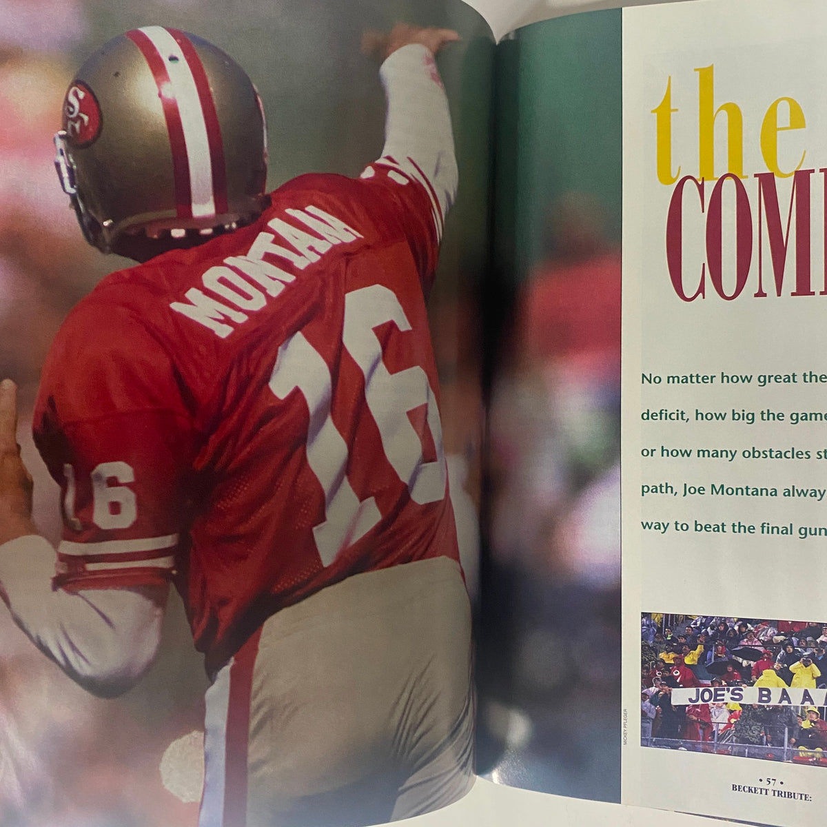 1993 Beckett Magazine Issue 2 Joe Montana San Francisco 49ers Tribute image featuring Joe Montana in action, showcasing his iconic number 16 jersey.