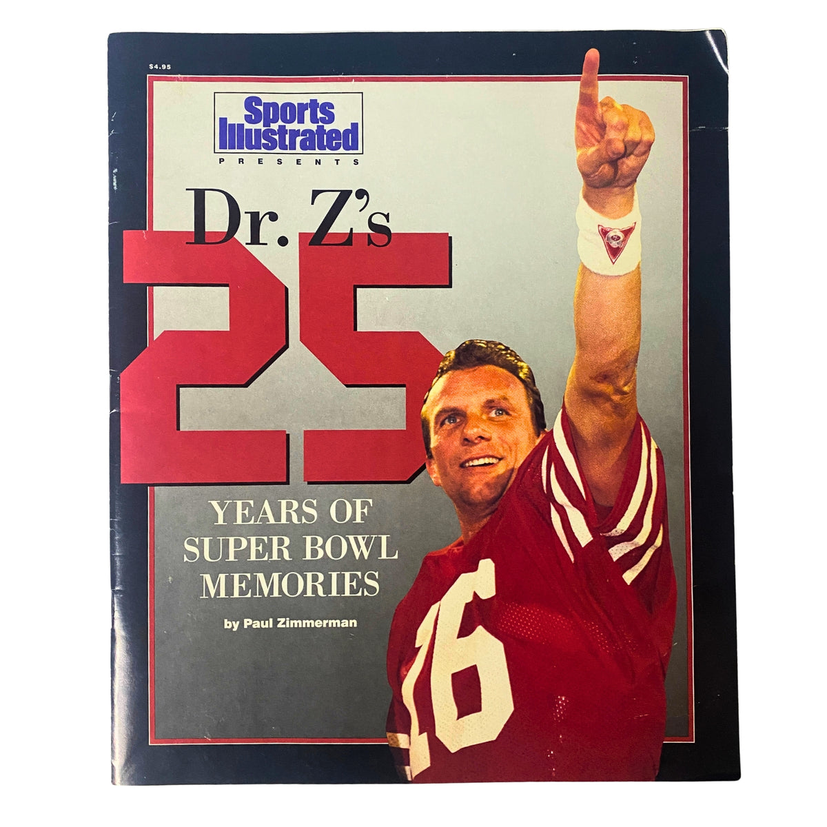 Cover of the 1991 Sports Illustrated special issue 'Dr. Z's 25 Years of Super Bowl Memories' by Paul Zimmerman featuring a football player in a red jersey.