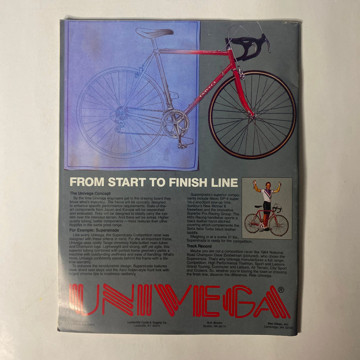 Back cover of Triathlon Magazine January/February 1986 advertising the Univega bike, promoting its features for triathlon enthusiasts.
