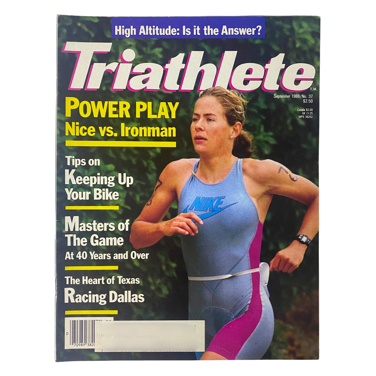 Cover of Triathlete Magazine - September 1986, Issue No. 37 showcasing Joanne Ernst, 1985 Ironman Champion. Features articles on bike maintenance and endurance sports.