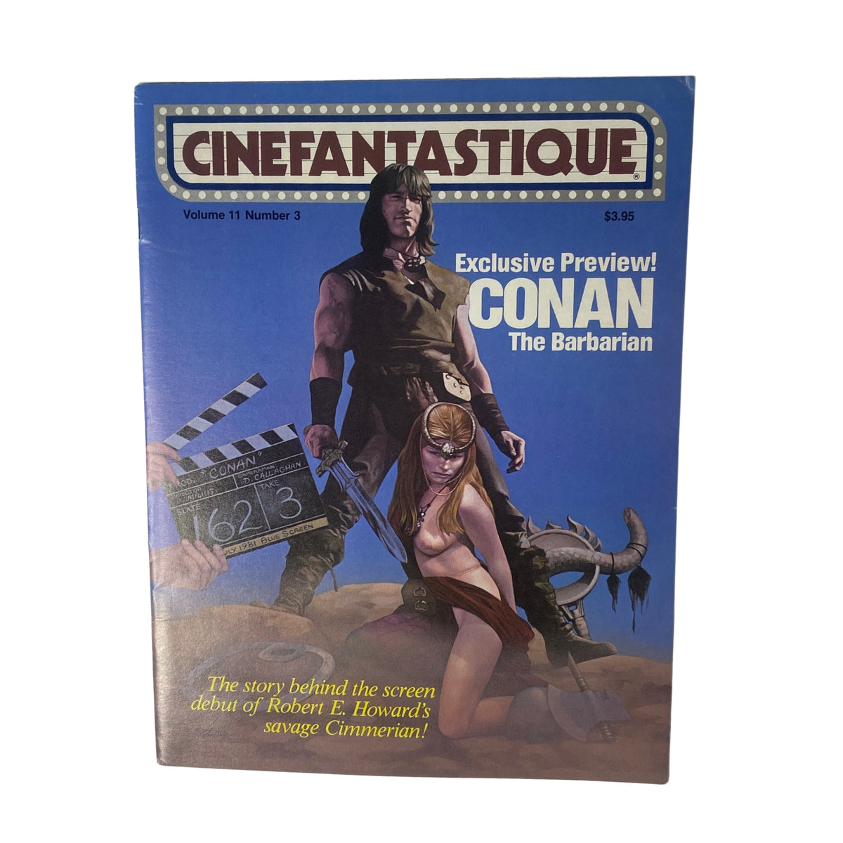 Cinefantastique Magazine September 1981 featuring Conan the Barbarian on the cover, showcasing the film's exclusive preview and highlighting the story behind Robert E. Howard's Cimmerian character.