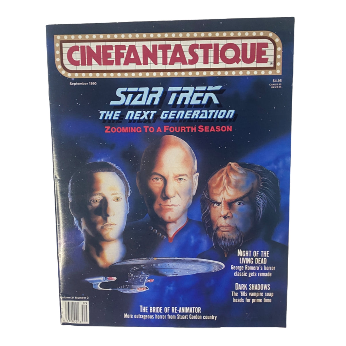 Cinefantastique Magazine, September 1990, featuring Star Trek: The Next Generation on the cover, showcasing characters from the series and highlighting its zoom into the fourth season.